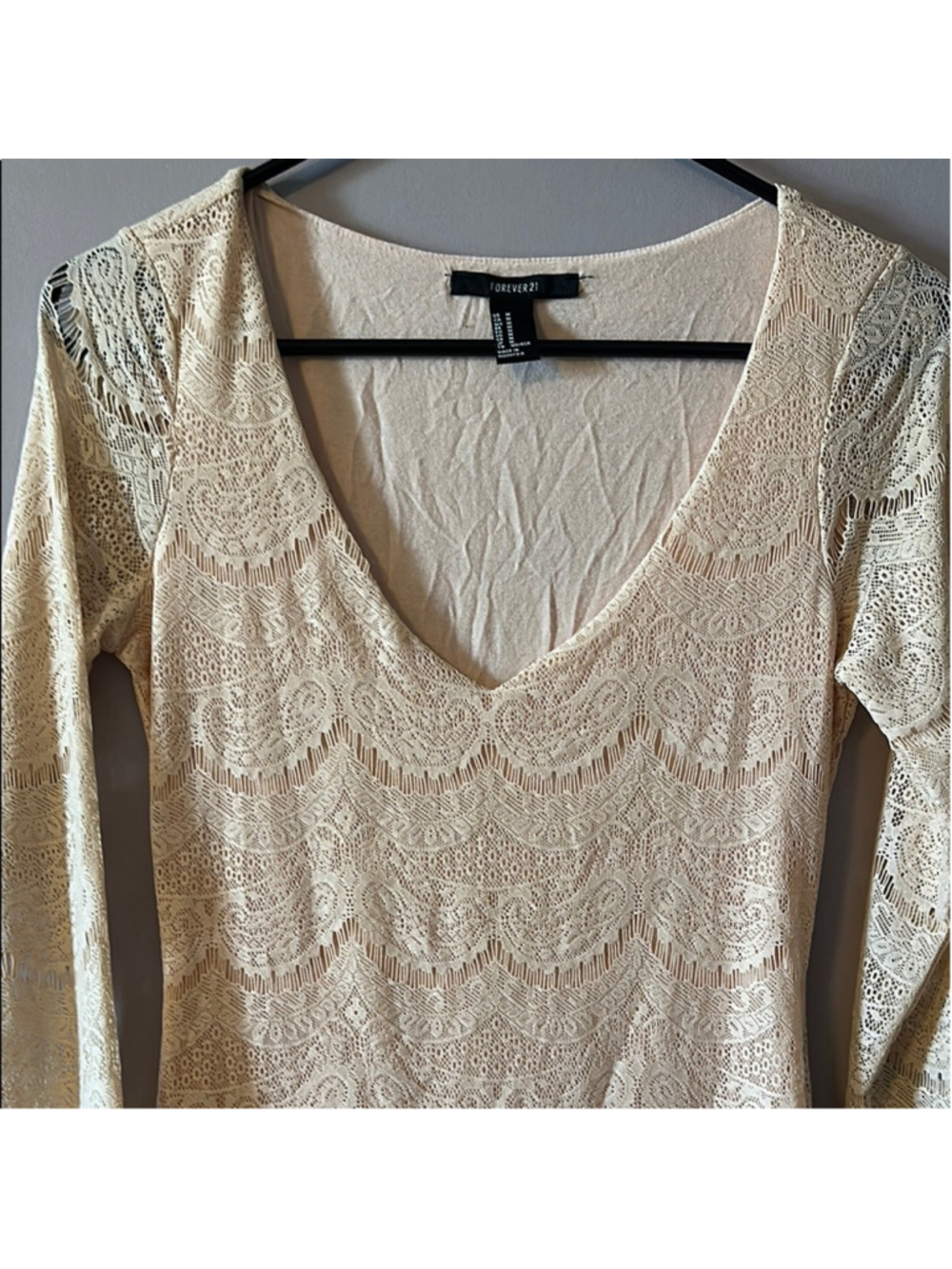 Forever 21 Peach Lace Sheath Mini Dress Boho Bridal Shower V-Neck - M - Picture 5 of 7